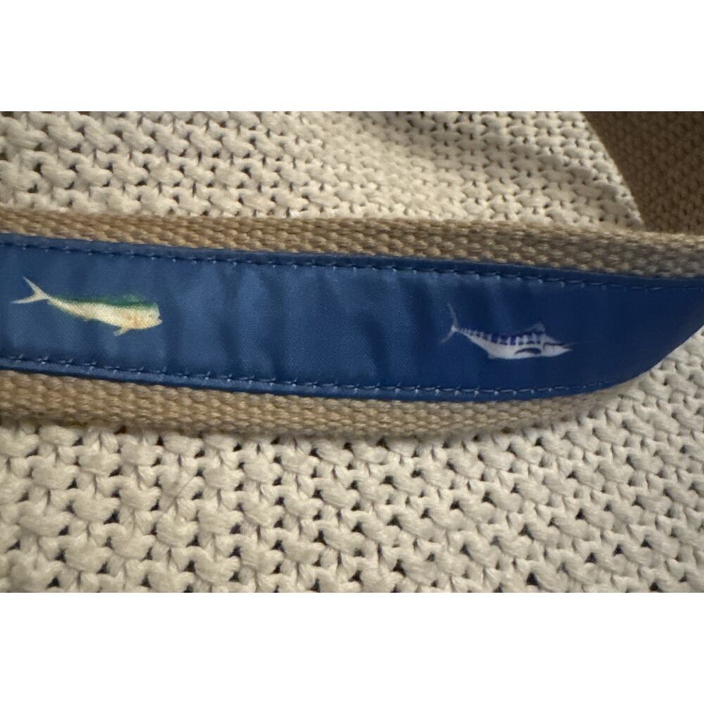 Southern Tide Canvas Brown Leather Fish Belt Men's Size 38 Blue Mahi Sword Fish - Picture 5 of 7